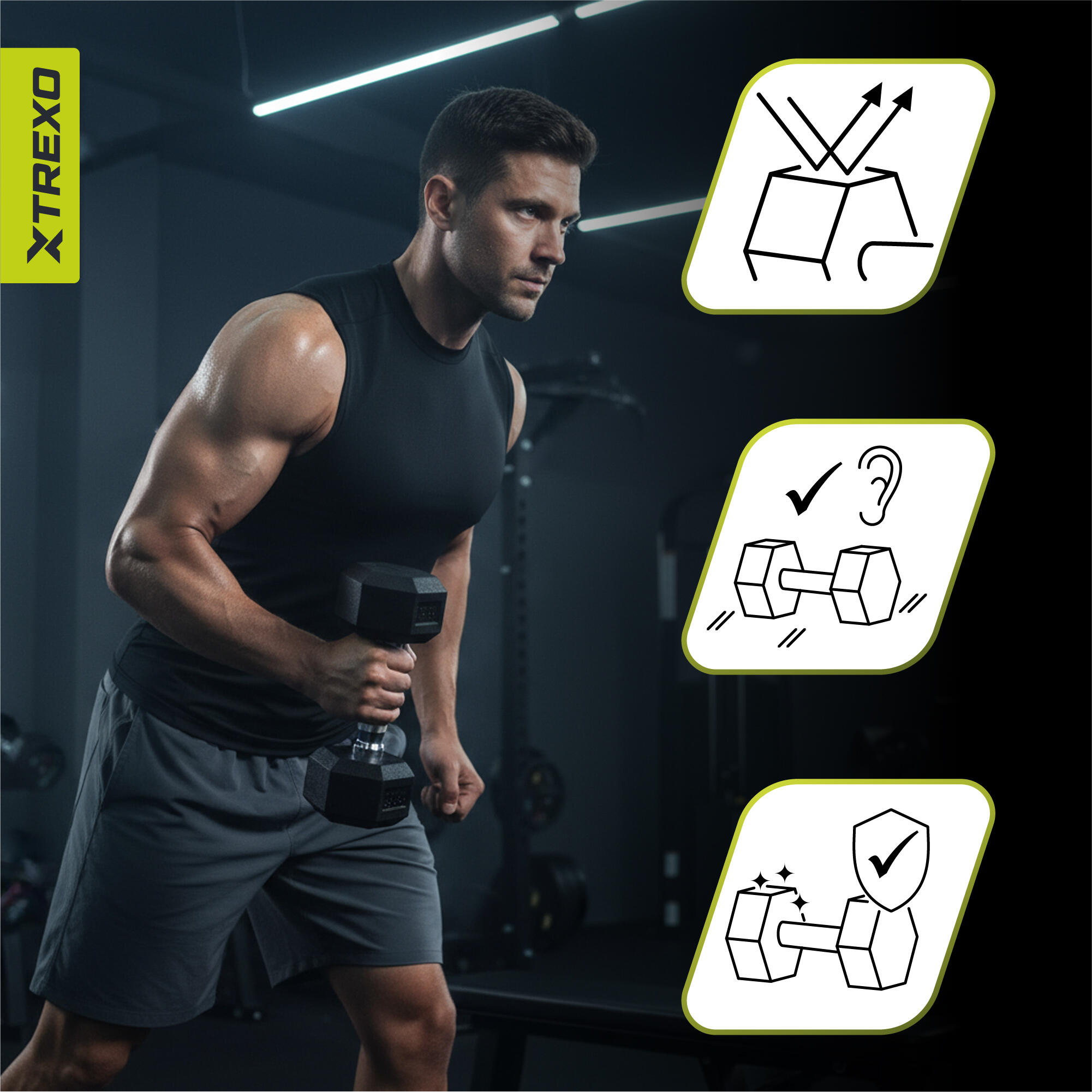 Manubrio gommato XTREXO Hex 5 kg 5/7
