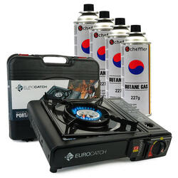 Réchaud à gaz - avec 4 bonbonnes de gaz - Mallette de transport