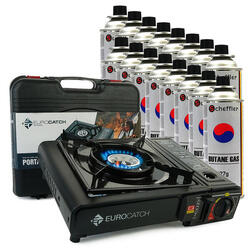 Réchaud à gaz - Incl. 16 cartouches de gaz - Réchaud - Mallette