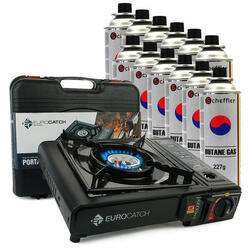 Réchaud à gaz - Incl. 12 cartouches de gaz - Réchaud - Mallette