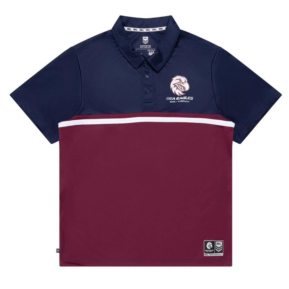 NRL Stripe Performance Polo Shirt - Manly Sea Eagles - Mens