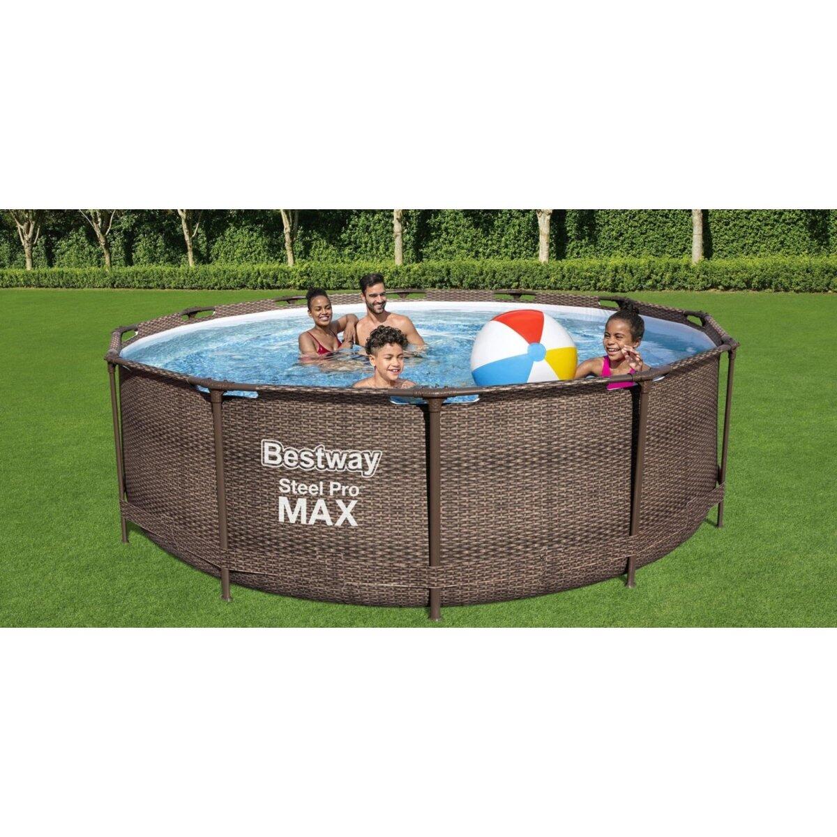 Bestway 12ft Steel Pro Max Deluxe Round Pool Set, Swimming Pool, Wood Print 3/7