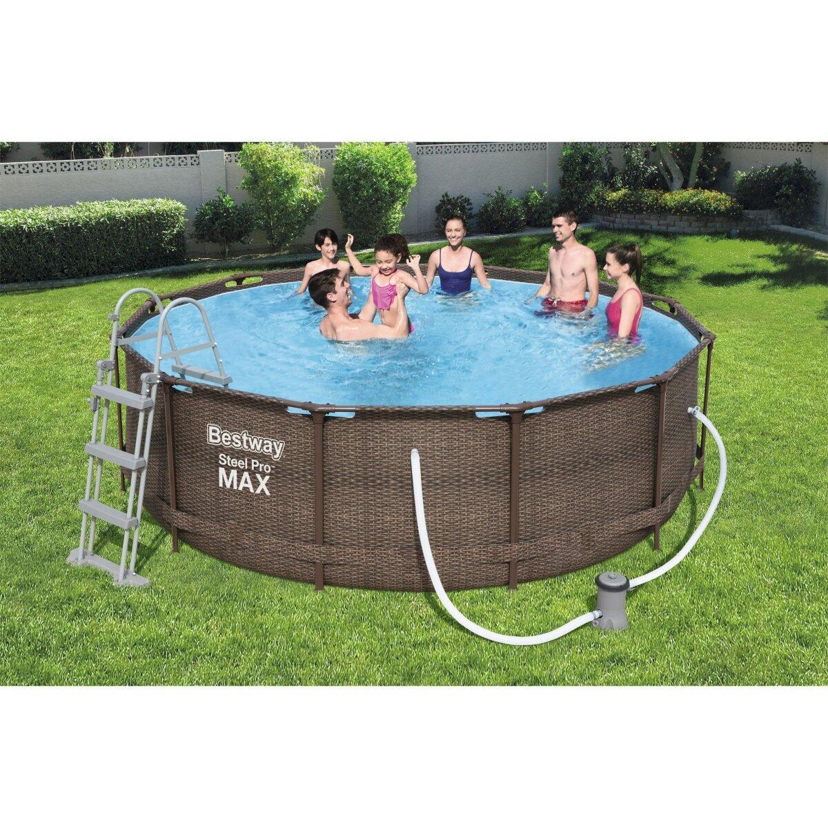 Bestway 12ft Steel Pro Max Deluxe Round Pool Set, Swimming Pool, Wood Print 2/7