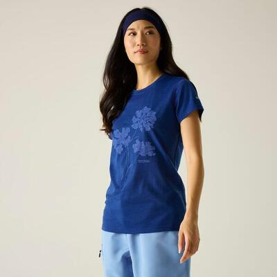 Dames t‑shirt escade met korte mouwen en grafische print van merinowolmix.