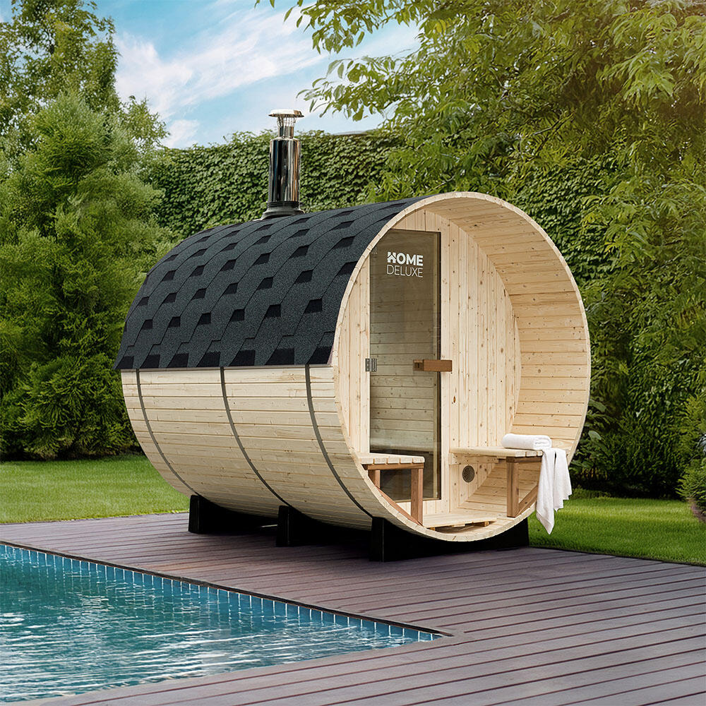 Sauna tonneau LAGOM DELUXE avec poêle à bois, env. 210 × 240 cm 2/7