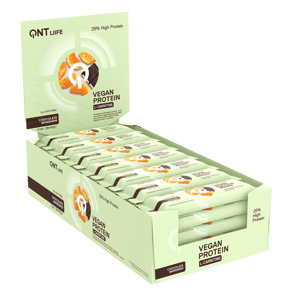 QNT LIIFE - Protein Vegan Bar + L-Carnitine - Chocolate Mandarin - 28 x 40g 
