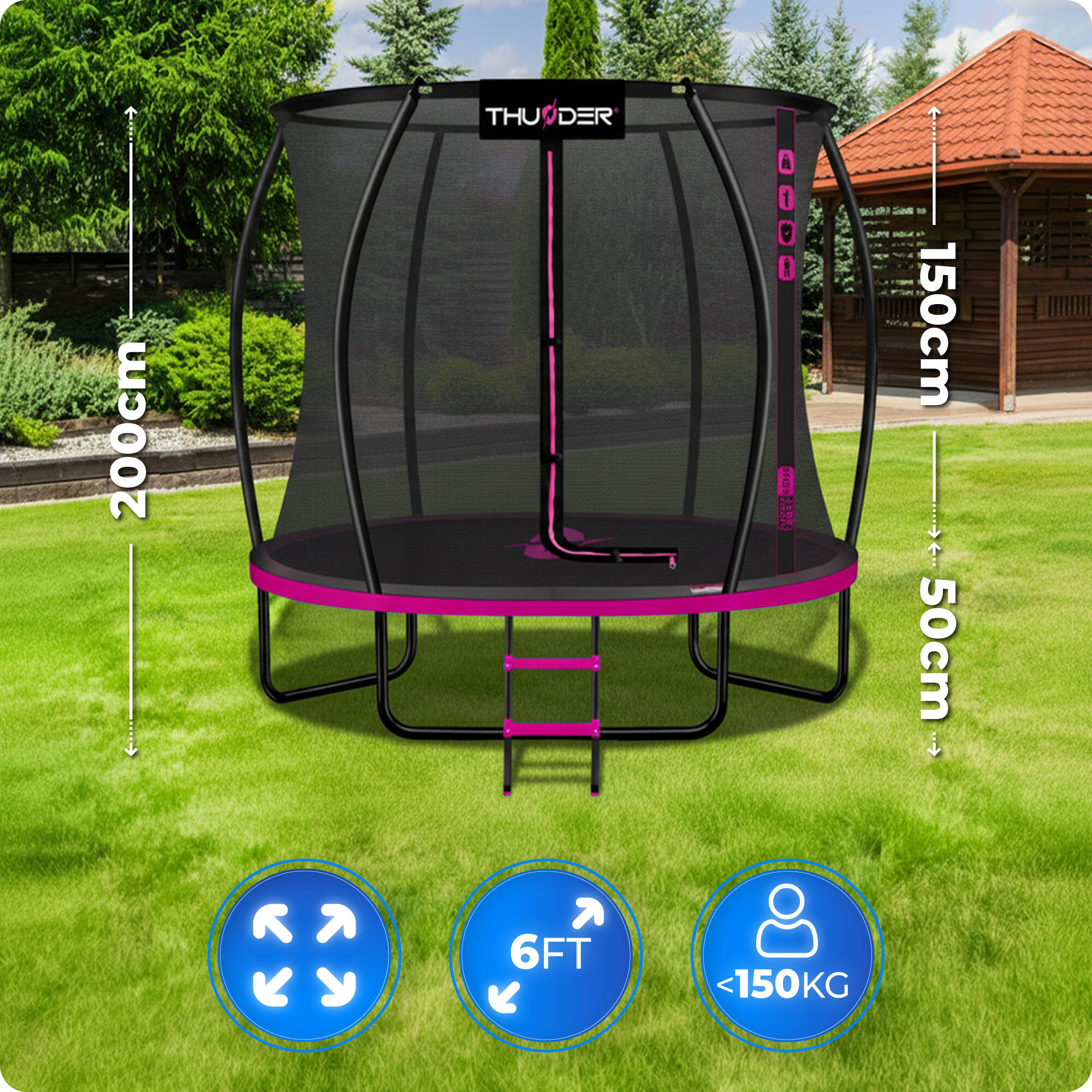 Trampolim de jardim para crianças THUNDER INSIDE ULTRA 6FT 183CM rosa 2/6