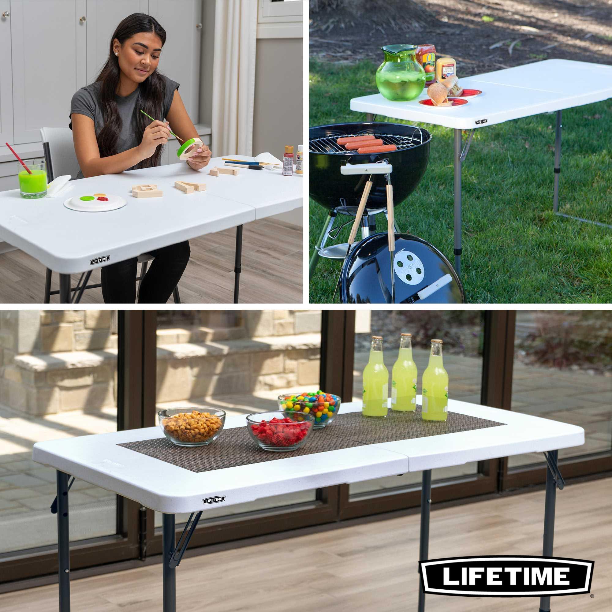 Table de Patio Pliable à Levage en Plastique de 4 Pi Blanc