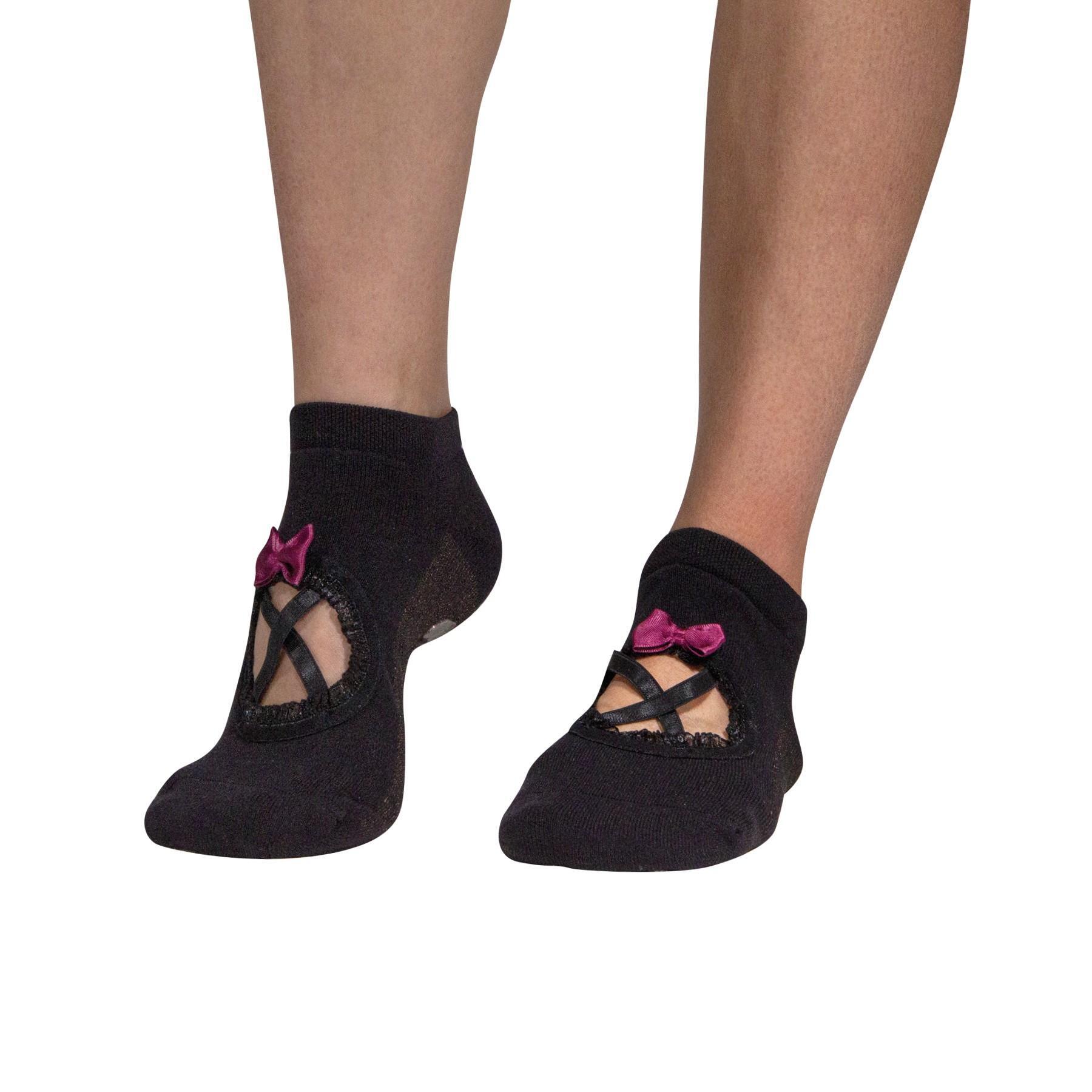 Chaussettes Ballerines adulte antidérapante antibactérien fitness maison noir 2/7