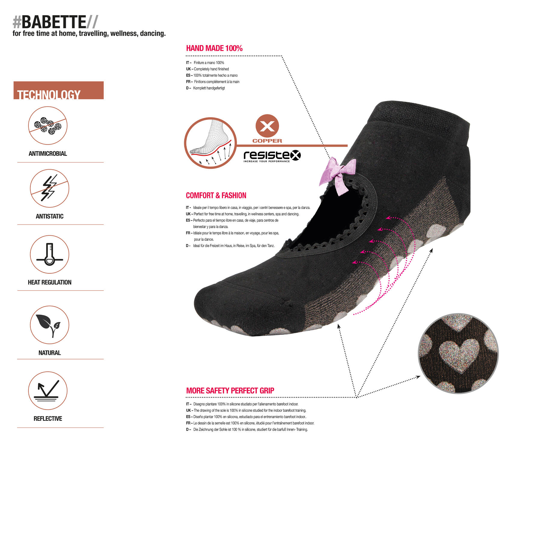 Chaussettes Ballerines adulte antidérapante antibactérien fitness maison noir 6/7