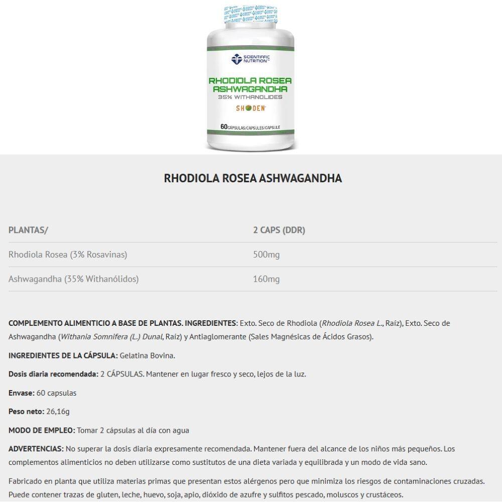 Rhodiola Rosea e Ashwagandha 60 cápsulas Scientiffic Nutrition 2/3