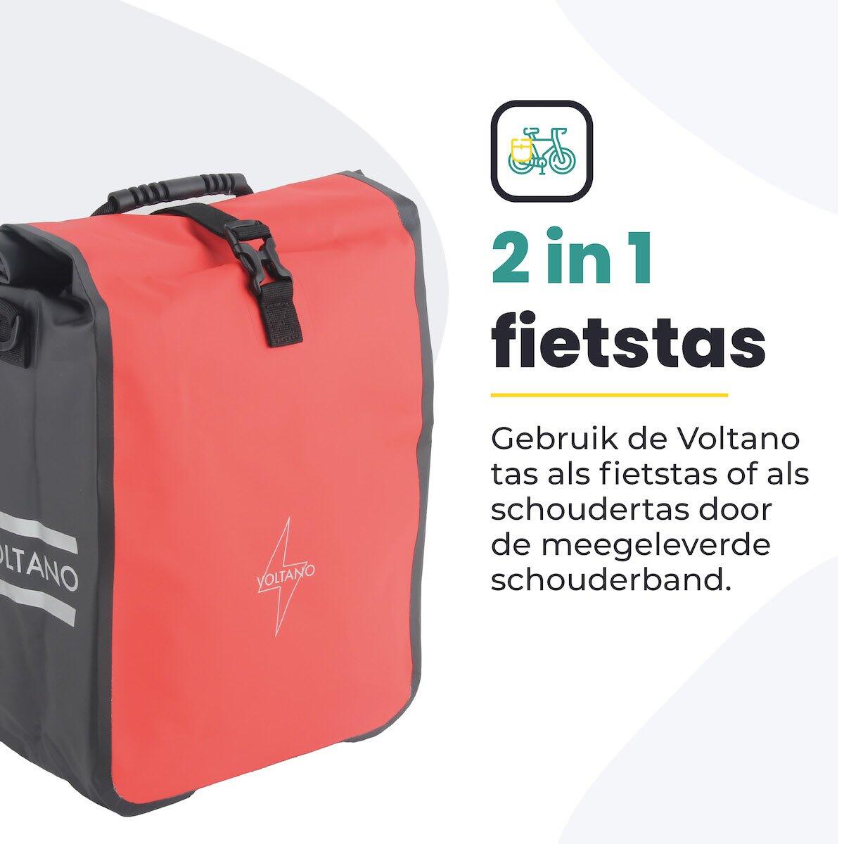 Voltano Fietstas 16L - Zwart / Rood - Enkele Pakaftas - 100% Waterdicht 3/7