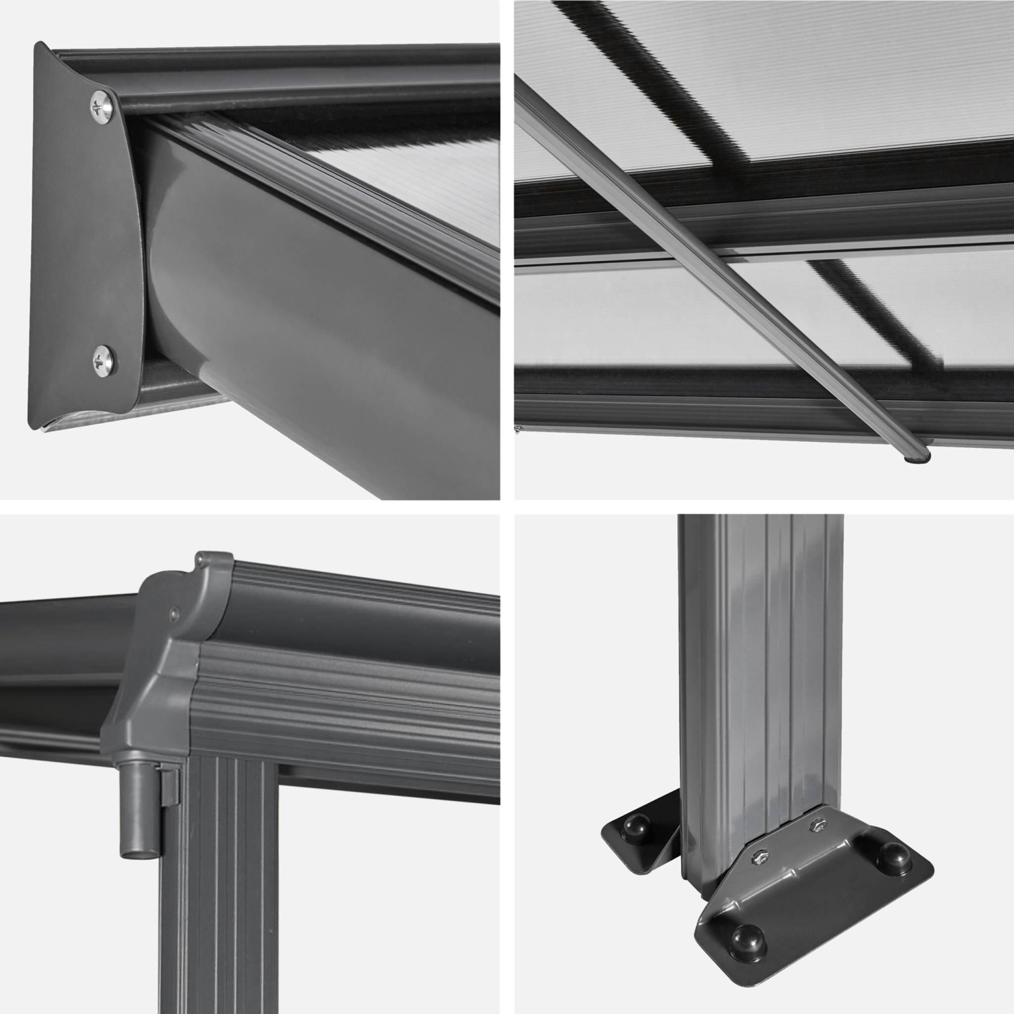 Pérgola, carpot encostado em alumínio 3x5m com calha, Antracite 3/4