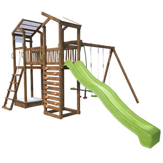 Aire de jeux 2 tours avec toboggan FUNNY SWING & BRIDGE 150