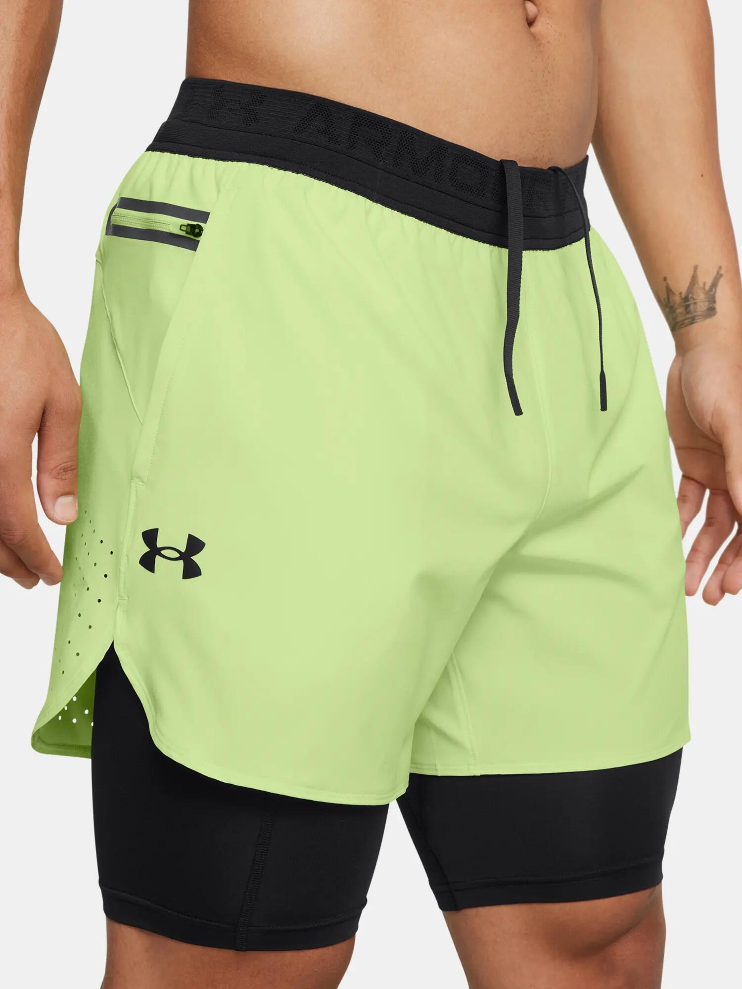 Mens Peak Woven 2 in 1 Running Shorts (Green) 5/6