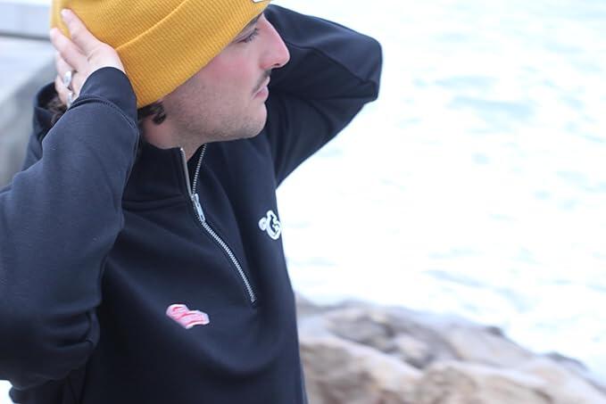 Sudadera 1/4 cremallera -Polo  -Orgánico- Adulto (Negro) 3/4