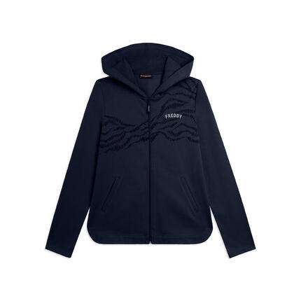 Sweat-shirt à capuche en molleton de coton avec fermeture éclair et motif graphi