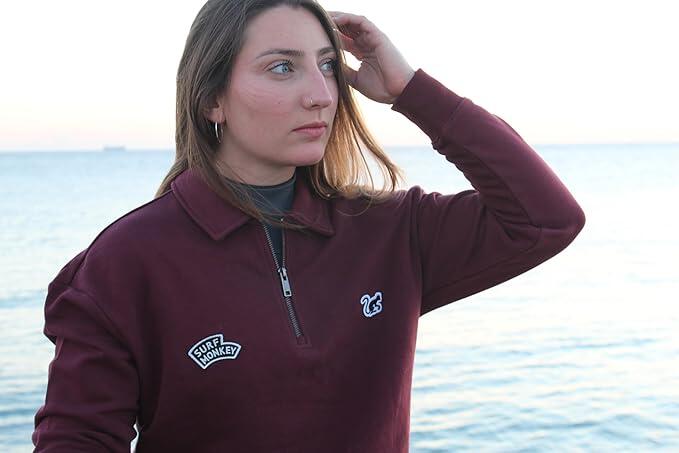 Poloshirt mit Viertelreißverschluss – Bio – Erwachsene (Burgunderrot) 2/7