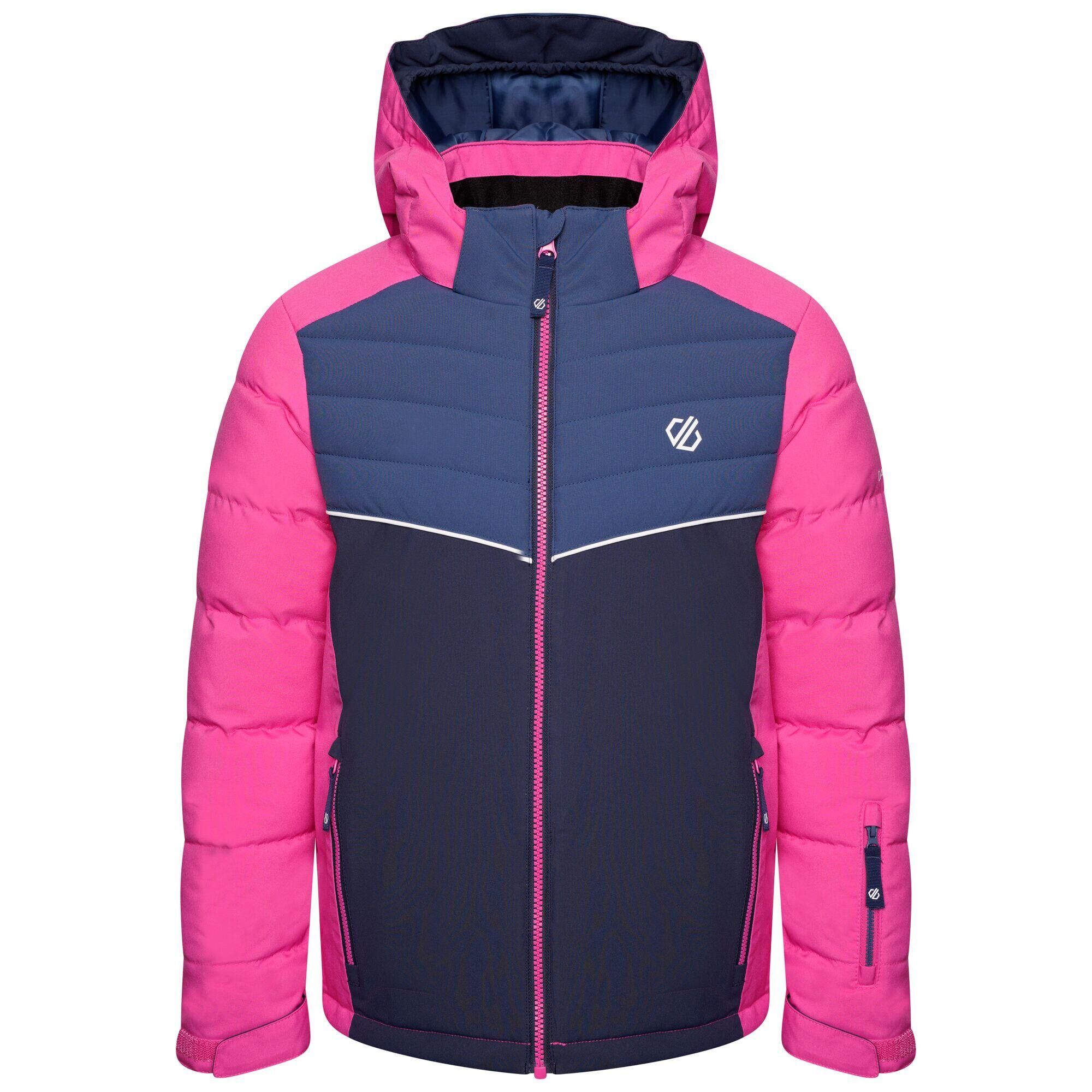 DARE 2B Cheerful Kids' Ski Waterproof Hooded Jacket - Bright Pink/Dark Blue