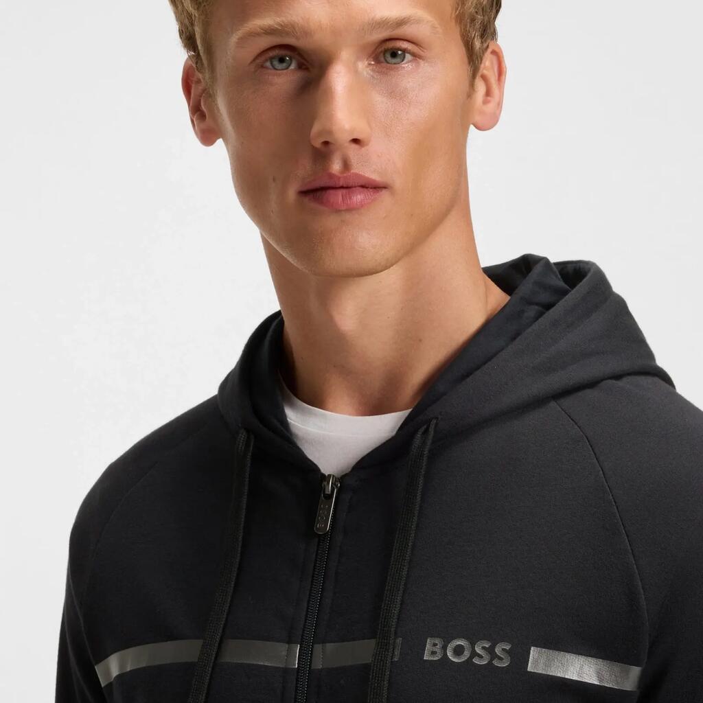 Mens Leisure Hoodie Logo and Stripe