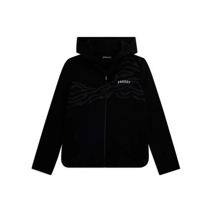 Sweat-shirt à capuche en molleton de coton avec fermeture éclair et motif graphi