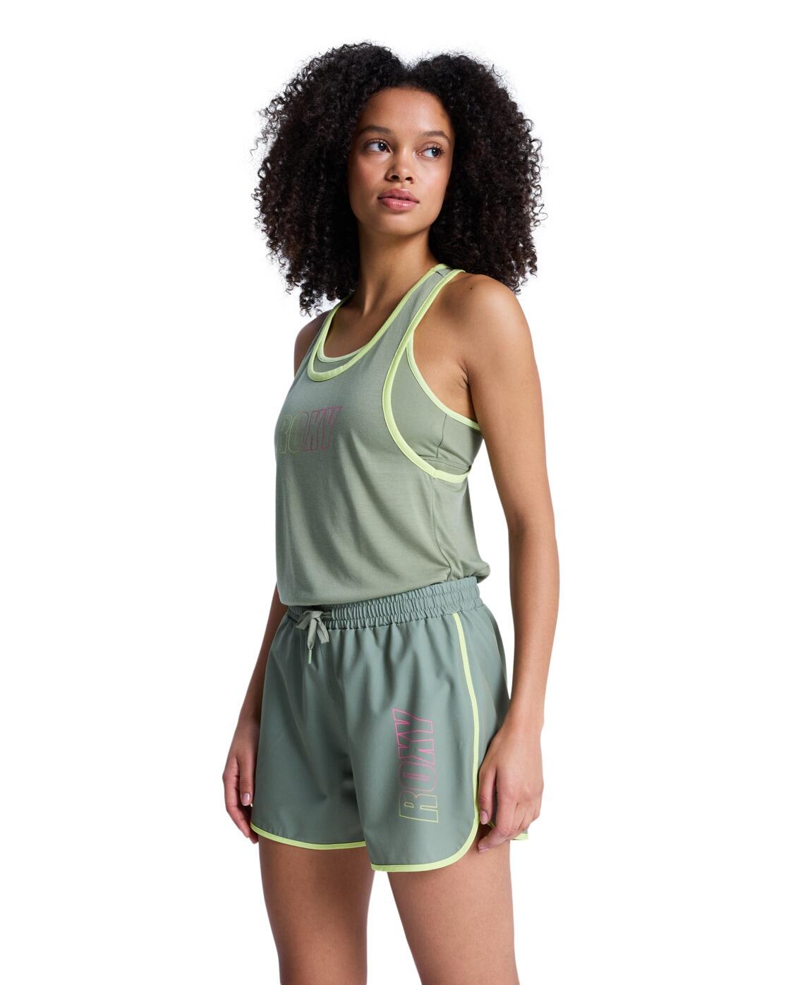 Short taille élastique EVERYDAY FLOW Vert Femme 3/4