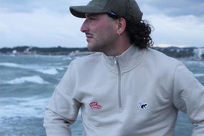 Sudadera 1/4 cremallera -Polo  -Orgánico- Adulto (Beige) 3/5