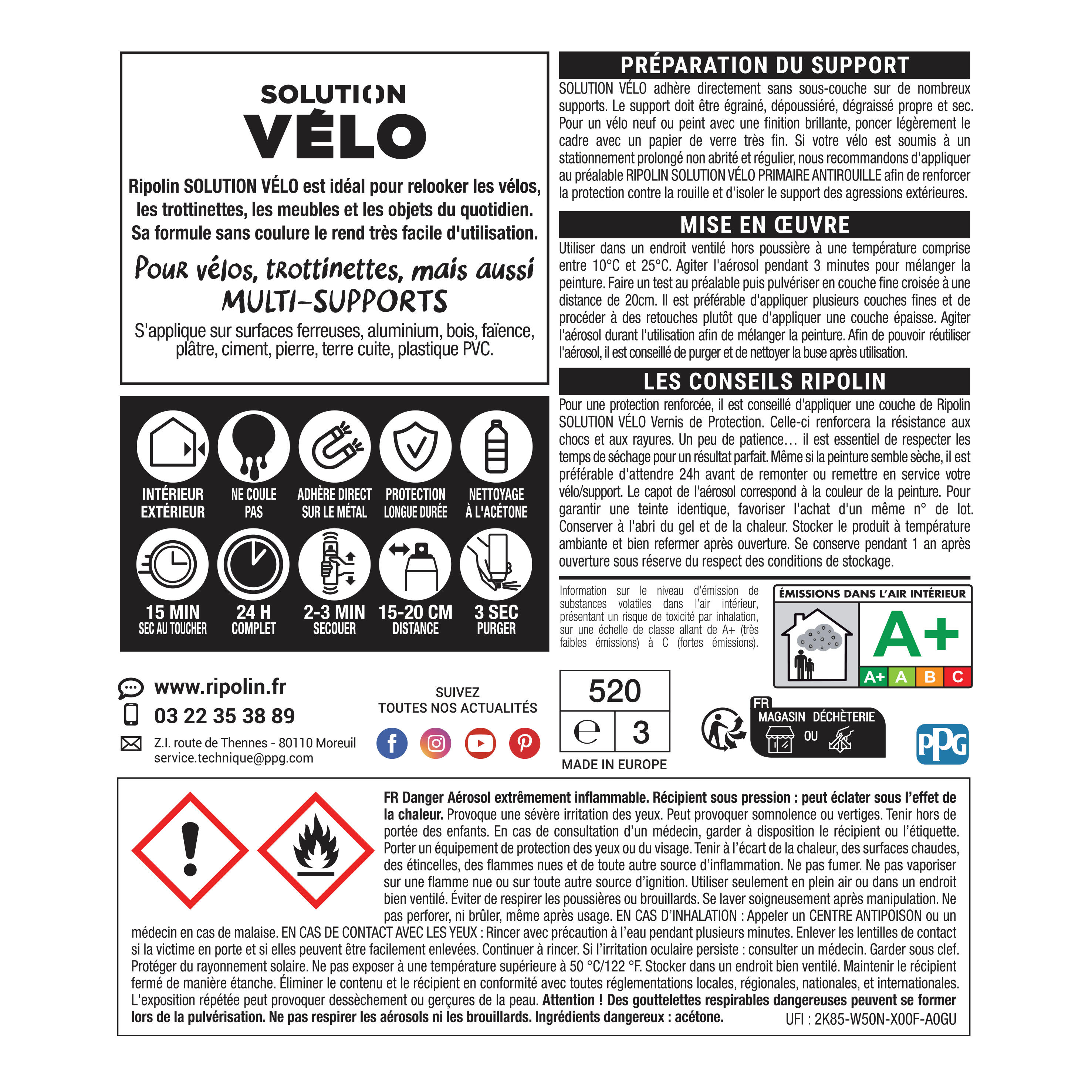 Aérosol Peinture - Vélo - Finition Mate - Blanc Mont Blanc - 400 ml - RIPOLIN 2/3
