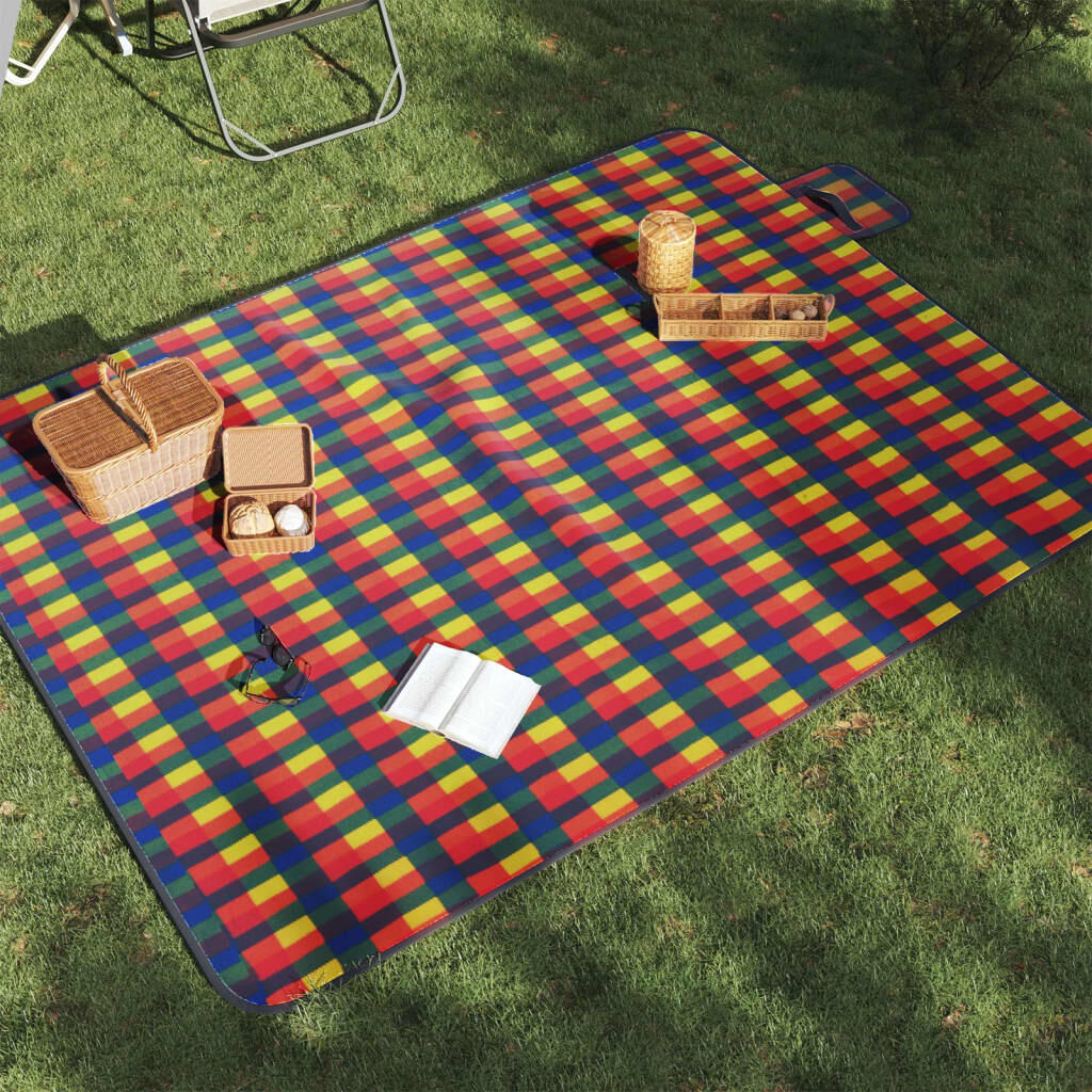 VidaXL faltbare Picknickdecke kariert 200x150 cm Samt mehrfarbig 1/3