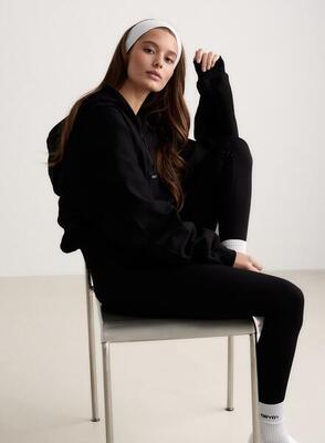 Dames hoodie met halve rits gestructureerde jersey donkerbeige