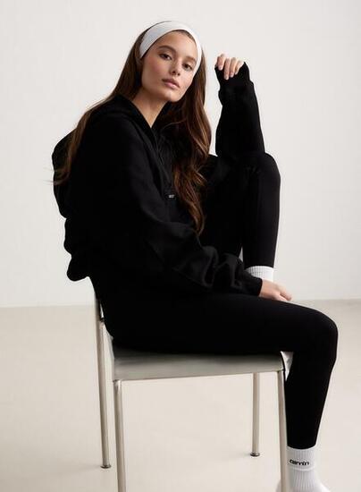 Donna Felpa con Mezza Zip Cappuccio in Jersey Testurizzato Beige Scuro