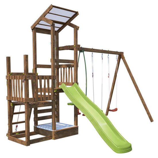 Aire de jeux 2 tours avec toboggan FUNNY SWING & CLIMBING 120