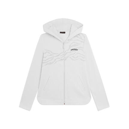 Sweat-shirt à capuche en molleton de coton avec fermeture éclair et motif graphi