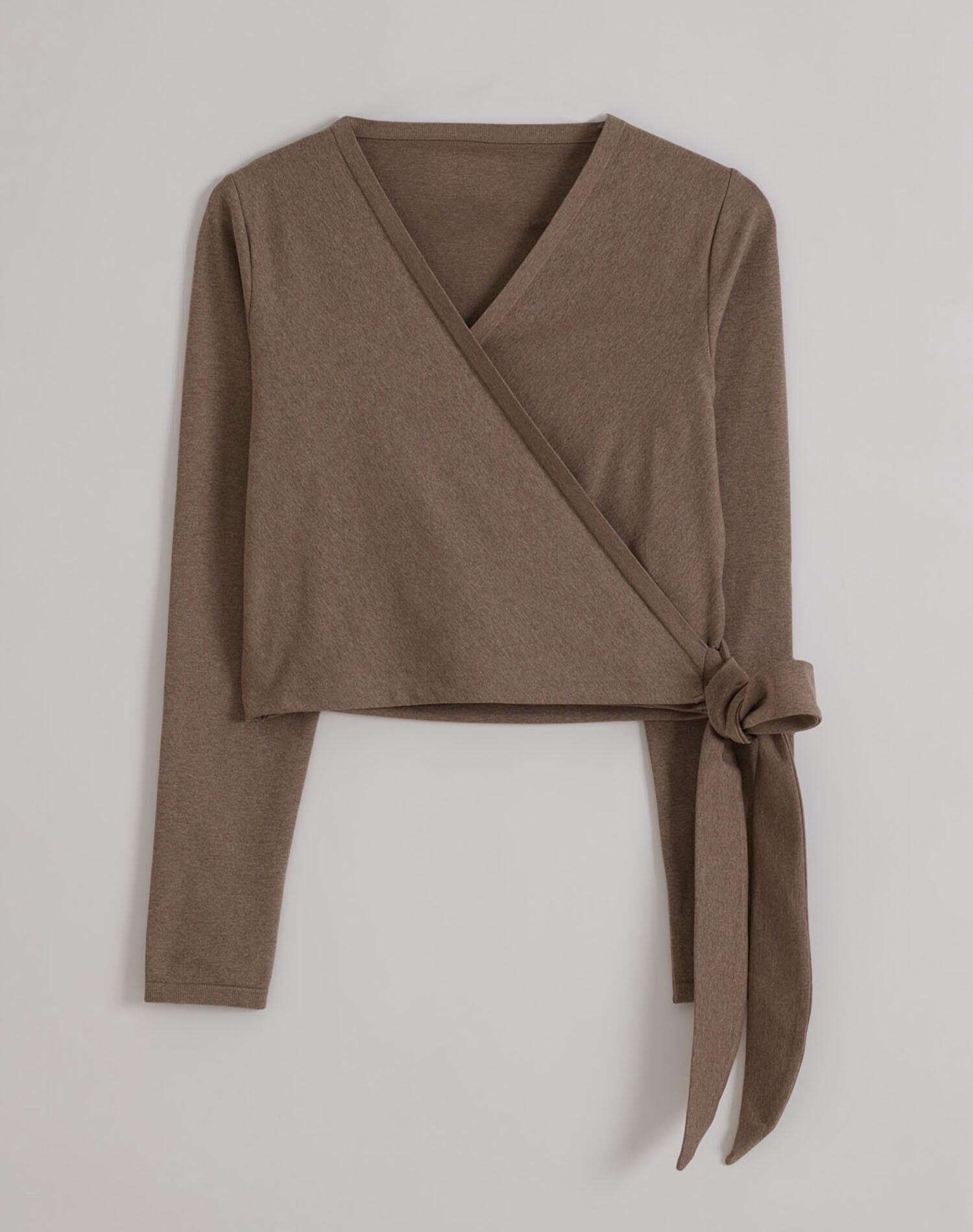 Femme Haut Cache-cœur Sans Couture Manches Longues Espresso Mélange 4/4