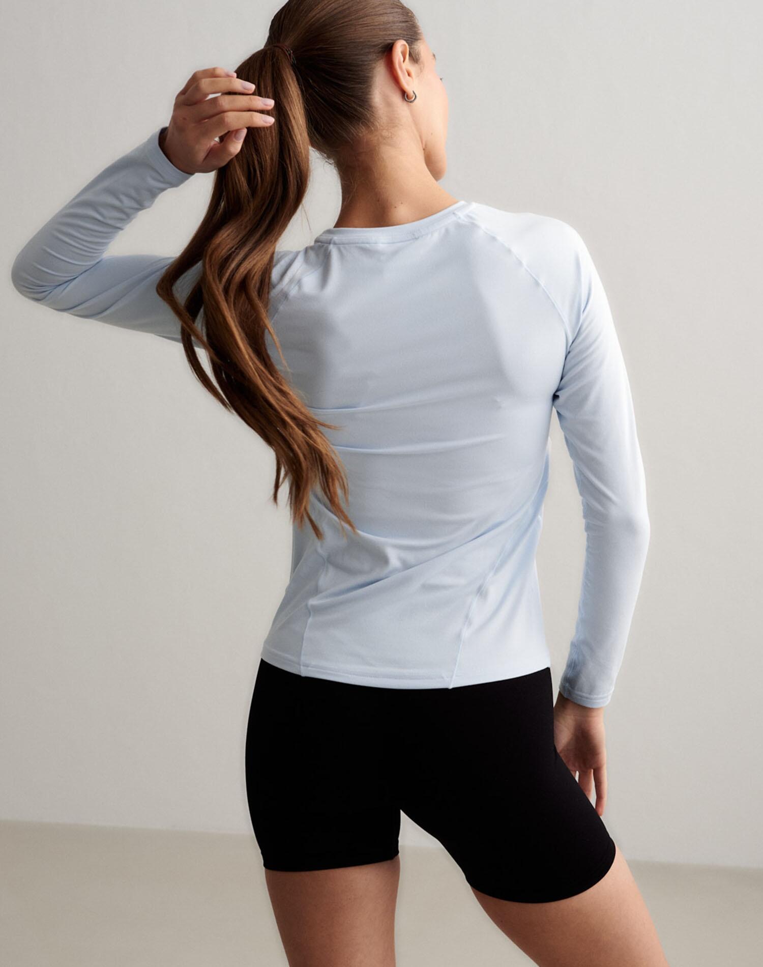 Mujer Camiseta Manga Larga Suave Transpirable Azul Claro 4/6