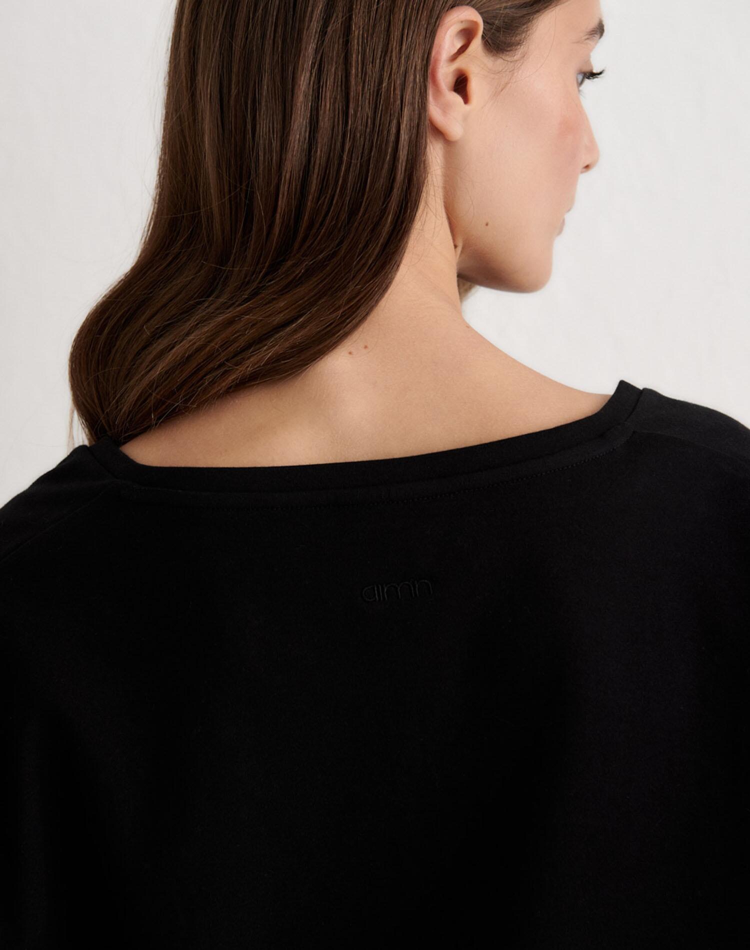 Femme T-shirt Col V Respirant Décontracté Raccourci Elevated Noir 3/4