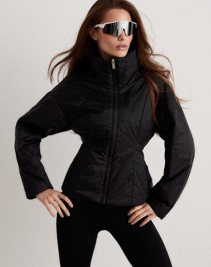 Donna Giacca Imbottita Leggera Idrorepellente Collo Alto Nero