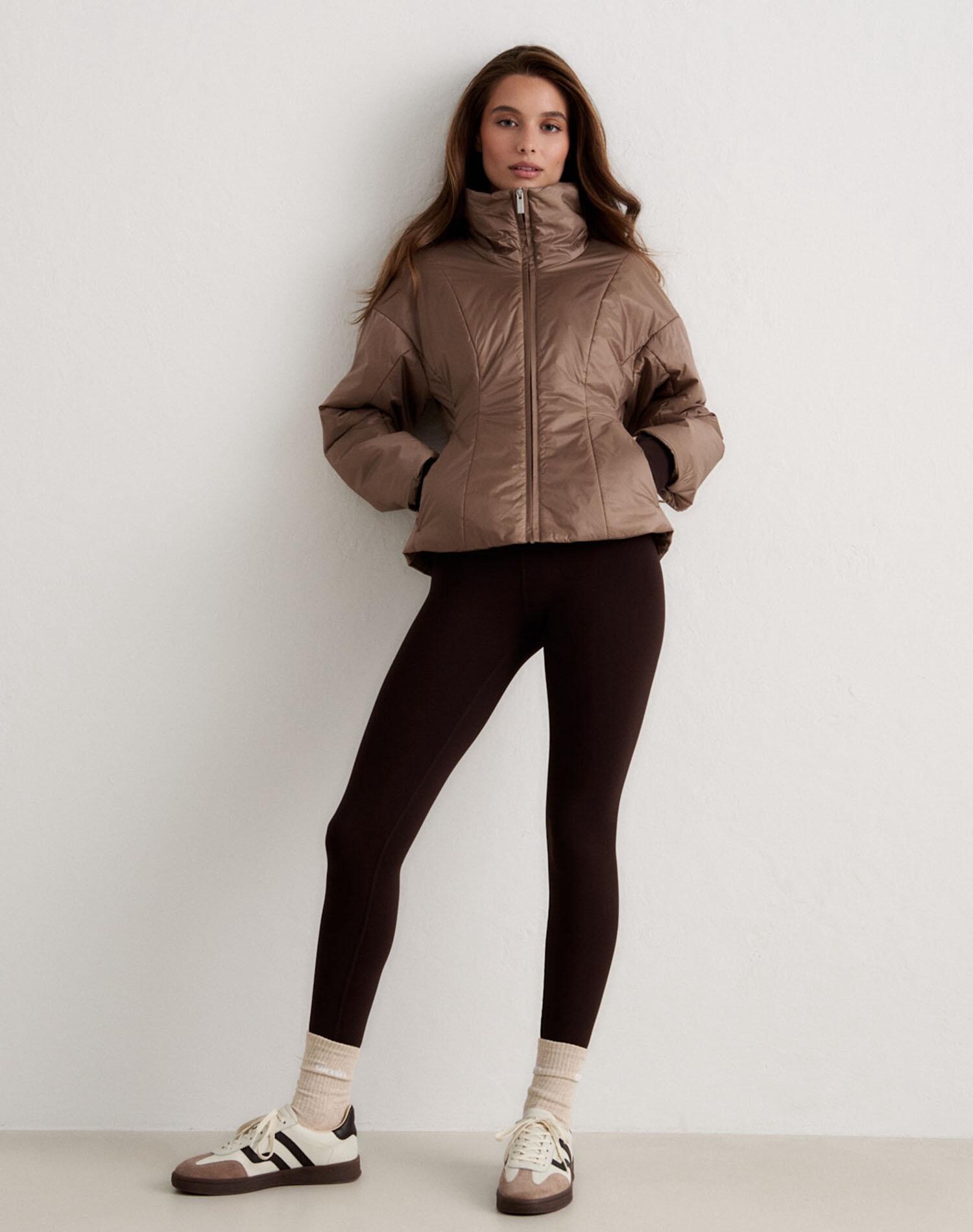 Giacca Imbottita da Donna Idrorepellente Collo Alto Tasche Zip Marrone Espresso 3/6