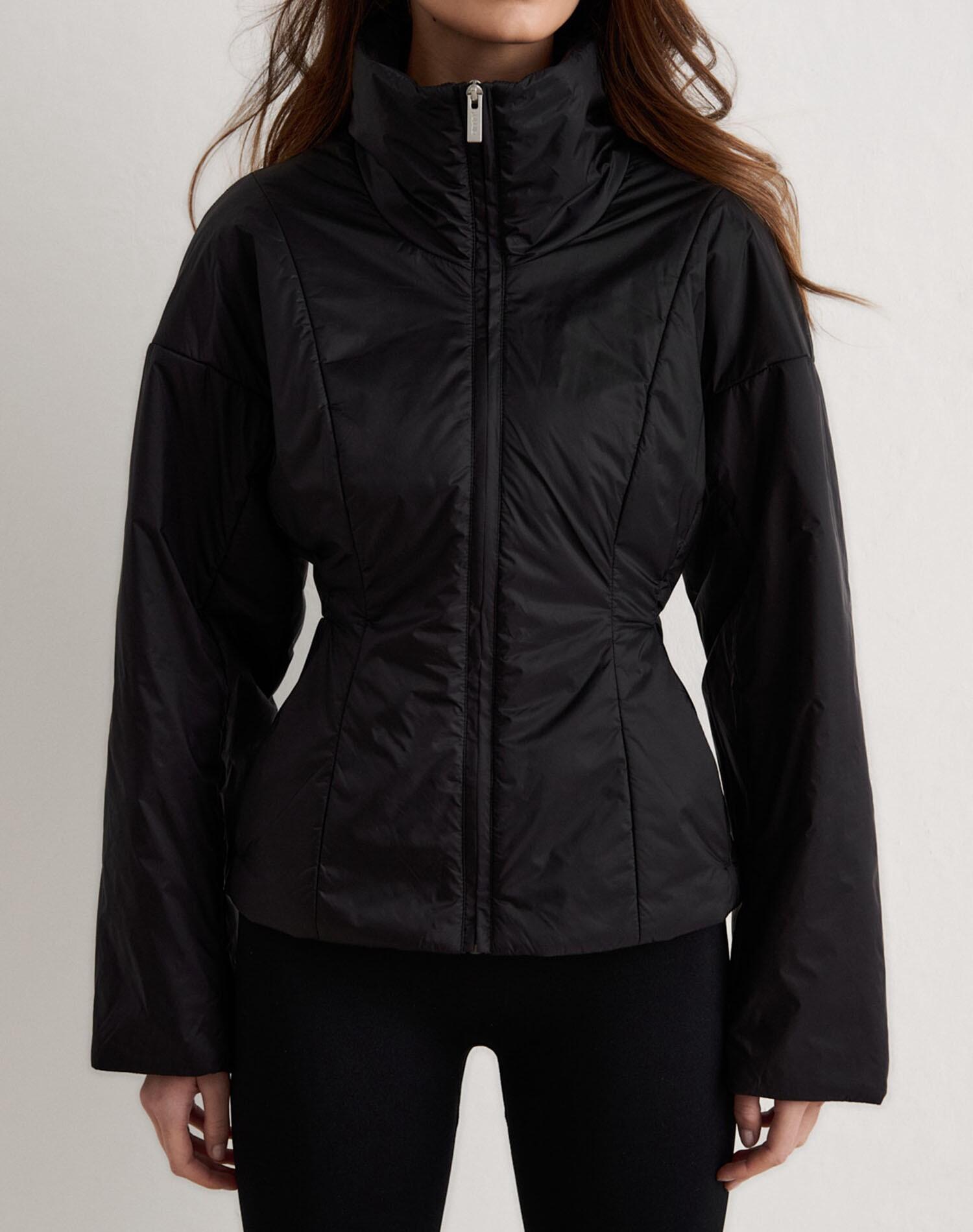 Chaqueta Mujer Acolchada Repele el Agua Cuello Alto Bolsillos Zip Negro 2/7