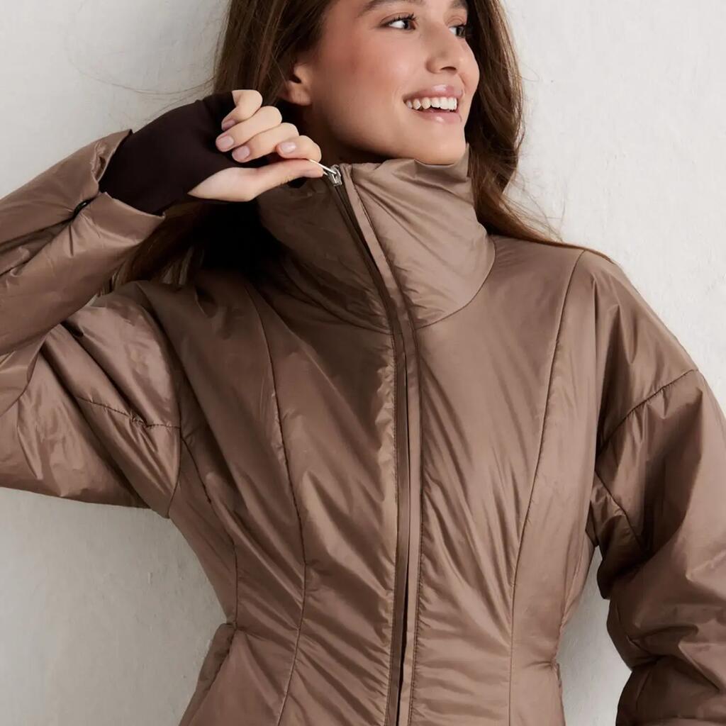 Women's Padded Jacket Lightweight Water-Repellent High Neck Contour Dark Brown