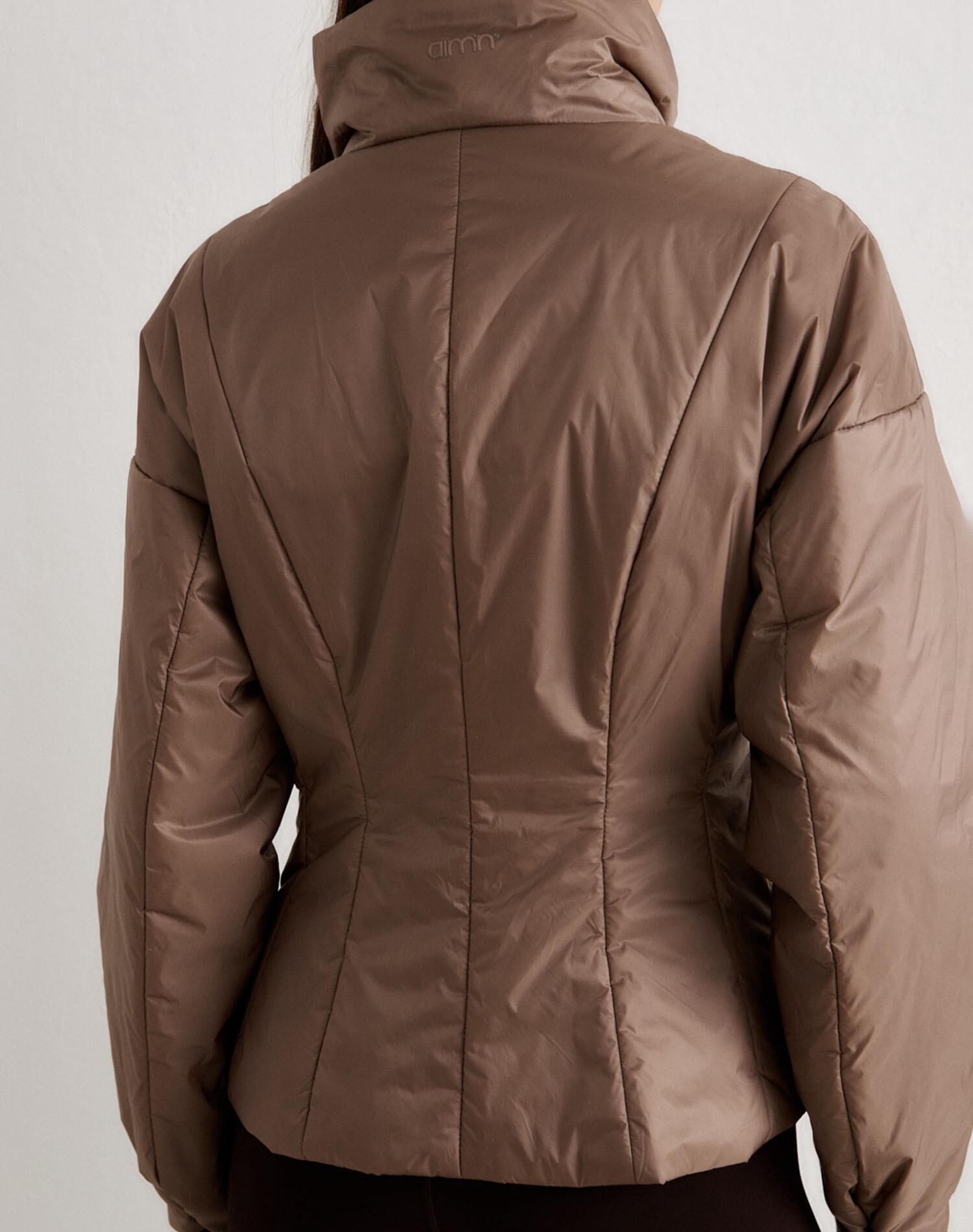 Giacca Imbottita da Donna Idrorepellente Collo Alto Tasche Zip Marrone Espresso 4/6