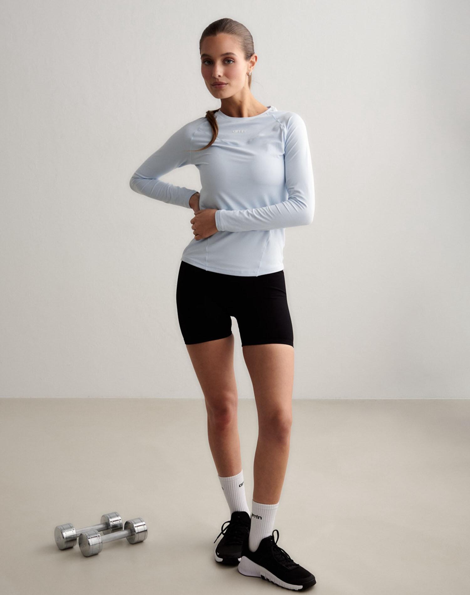 Mujer Camiseta Manga Larga Suave Transpirable Azul Claro 5/6