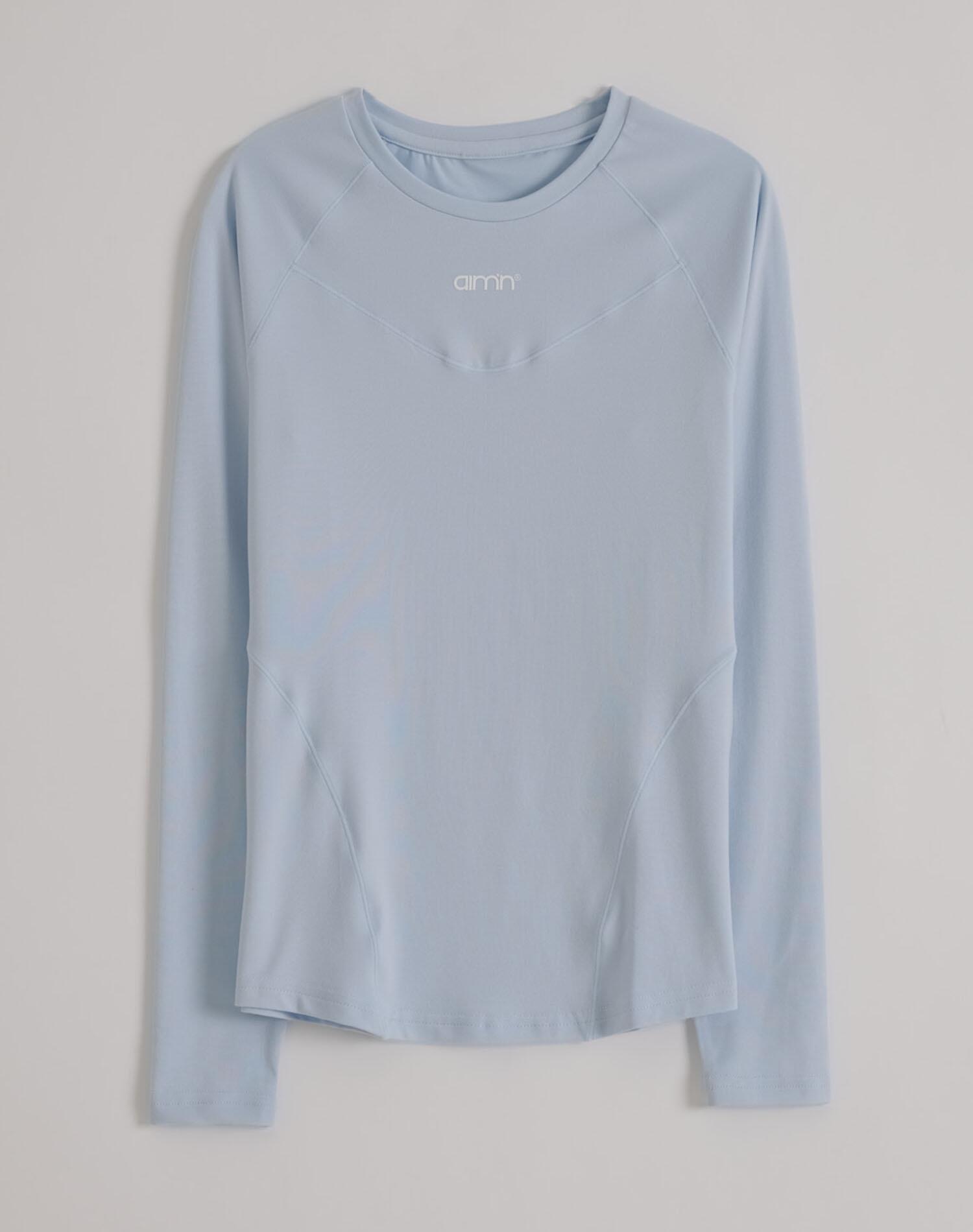 Mujer Camiseta Manga Larga Suave Transpirable Azul Claro 6/6