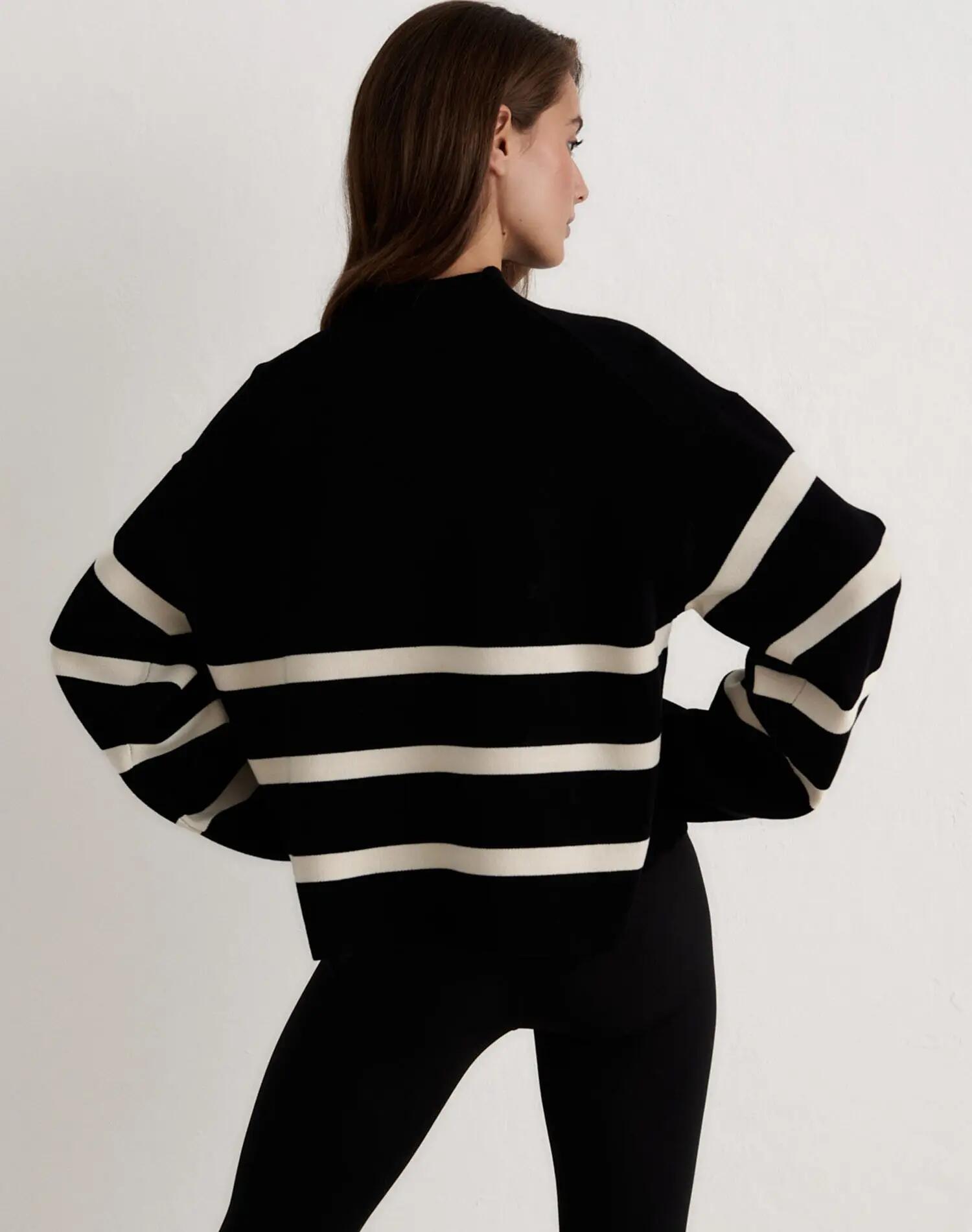 Donna Maglione Lavorato a Maglia Riga Nera 2/7