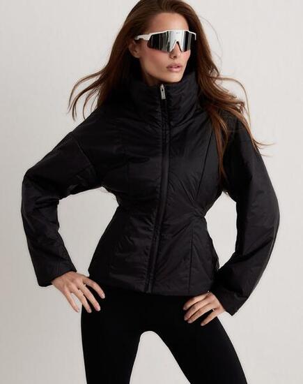 Donna Giacca Imbottita Leggera Idrorepellente Collo Alto Nero