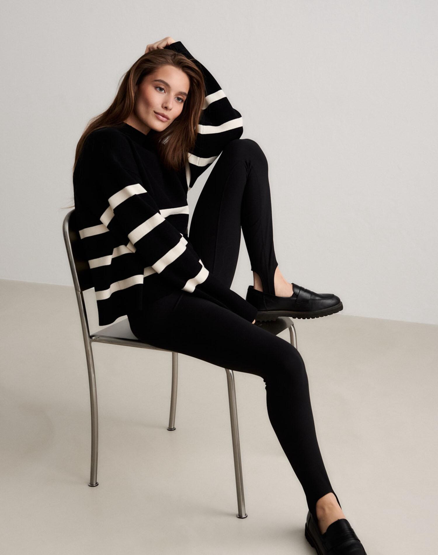 Femme Pull Tricoté Rayure Noir 3/7