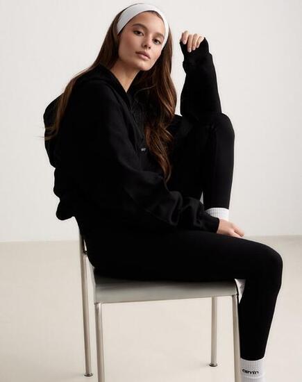 Donna Felpa con Mezza Zip Cappuccio in Jersey Testurizzato Beige Scuro