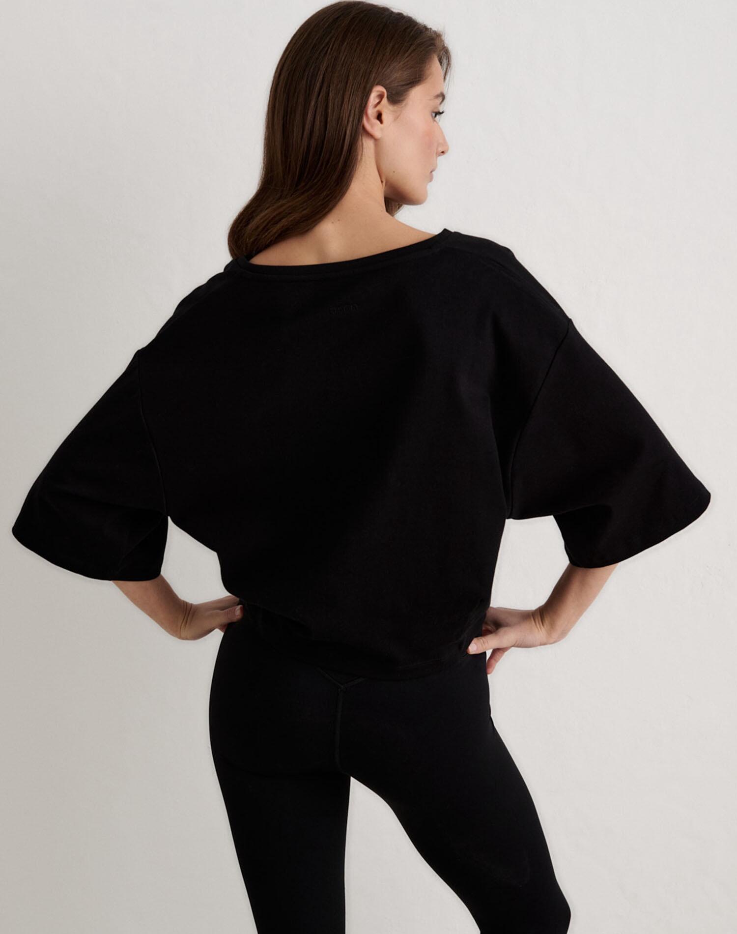 Femme T-shirt Col V Respirant Décontracté Raccourci Elevated Noir 2/4