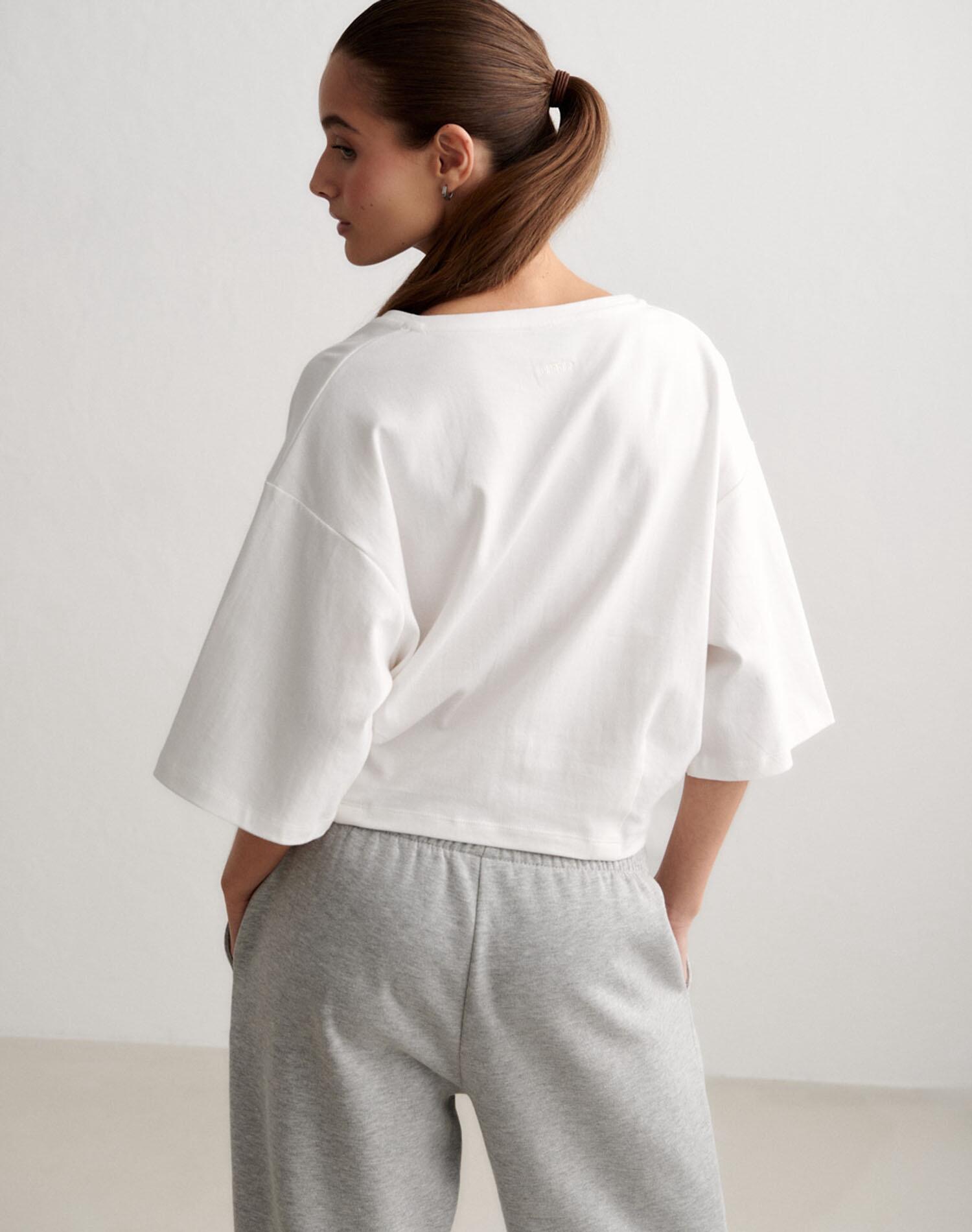 Femme T-shirt Col V Respirant Décontracté Raccourci Elevated Blanc 3/5