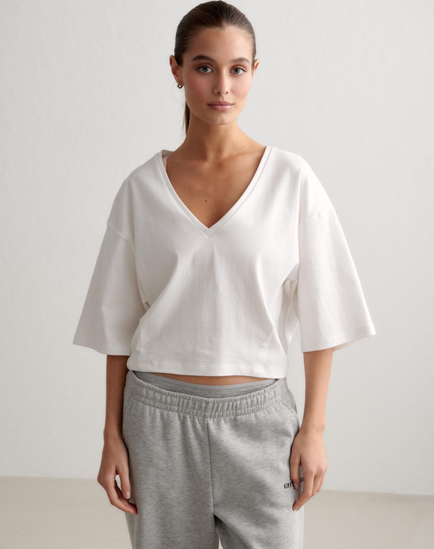 Femme T-shirt Col V Respirant Décontracté Raccourci Elevated Blanc 2/5